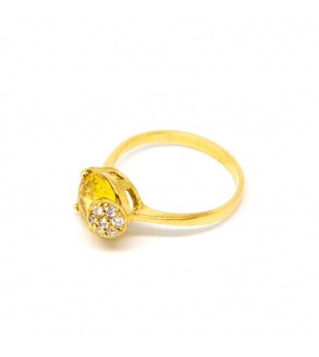 Inel cu cristal Swarovski galben si strasuri zirconiu, placat cu aur 14K