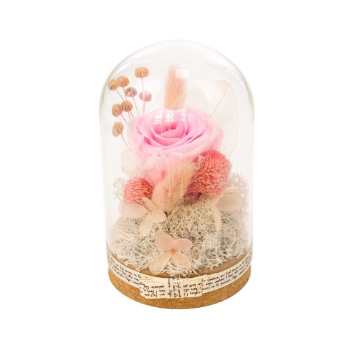 Trandafir criogenat in cupola de sticla Pami Flower 12.5x8 cm Roz