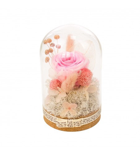 Trandafir criogenat in cupola de sticla Pami Flower 12.5x8 cm Roz