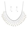 Set colier si cercei cu perle si strasuri zirconiu, placate cu rodiu, SC-150-2, argintiu