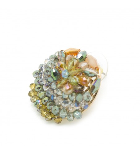 Cercei handmade cu cristale si floricica, CCF-50, multicolor