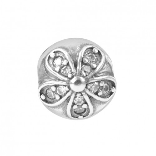 Talisman floare Argint S925 cu cristale zirconiu, argintiu