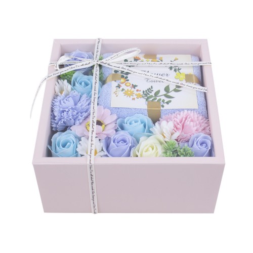 Cutie Aranjament Floral Sapun cu Prosop Pami, FS1021-166-Albastru